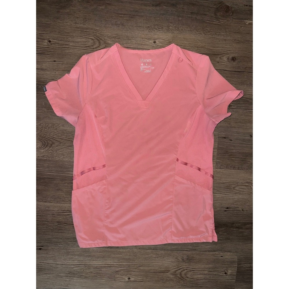 Hanes Comfort Fit Womens Scrub Top Medium Rose Pink V-Neck